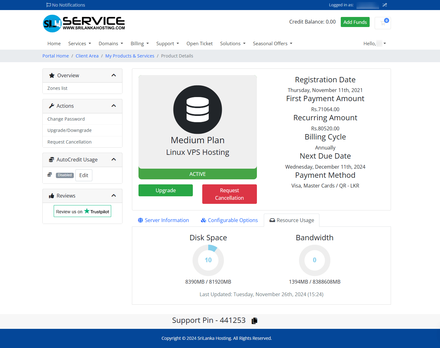 Linux VPS Client Area