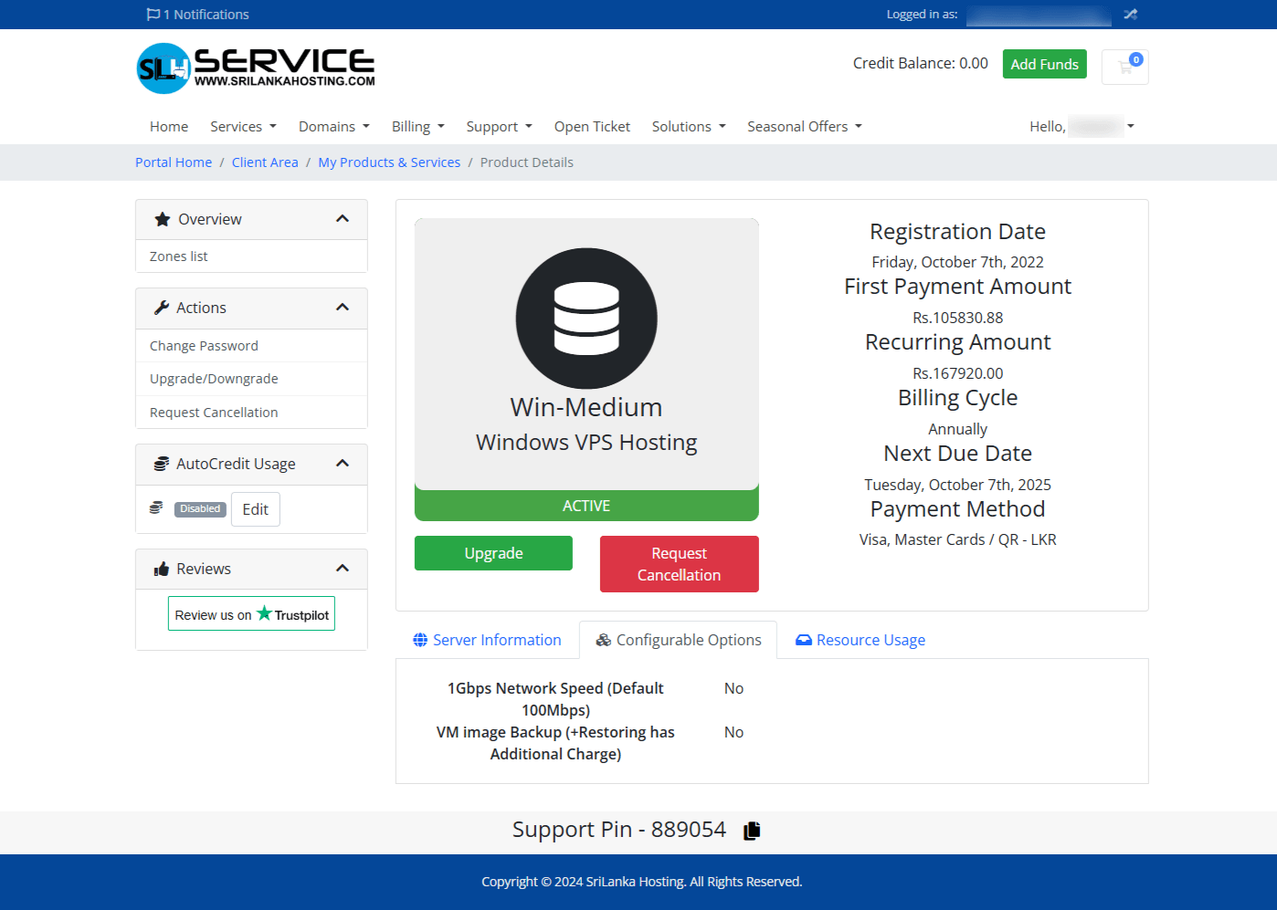 Windows VPS Client Area